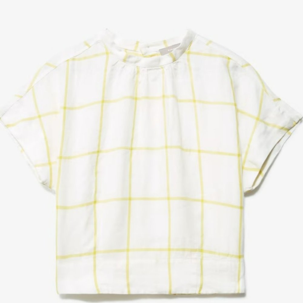 NWT Everlane Linen Drape Top short sleeve citrus check windowpane, size 0